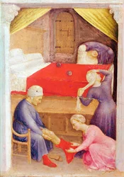 St. Nikolaus und die drei armen Jungfrauen, Detail vom Predellapanel des Quaratesi-Altars, 1425